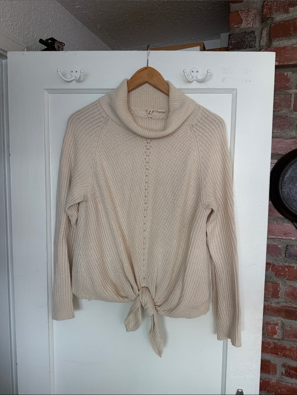 Moth Cream Tie-Front Cowl Neck Sweater